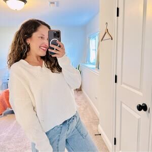 Revolve Michael Stars White Cotton V Neck Sweater Medium